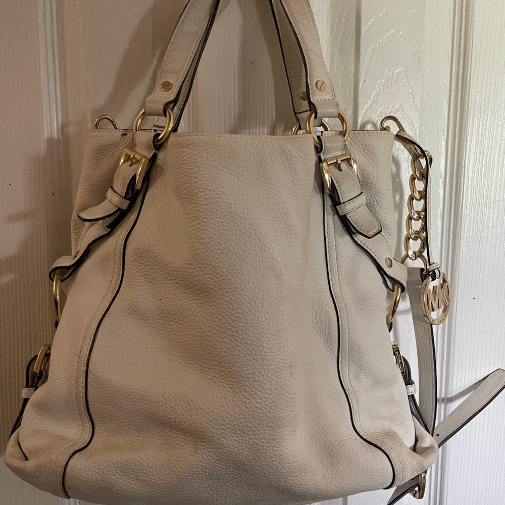 Michael Kors Cream Shoulder Bag with Gold Accents